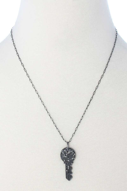 Rhinestone Key Pendant Long Necklace - Absolute Fashion 2020