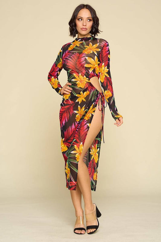 Flower Print Slit Dress - Absolute Fashion 2020