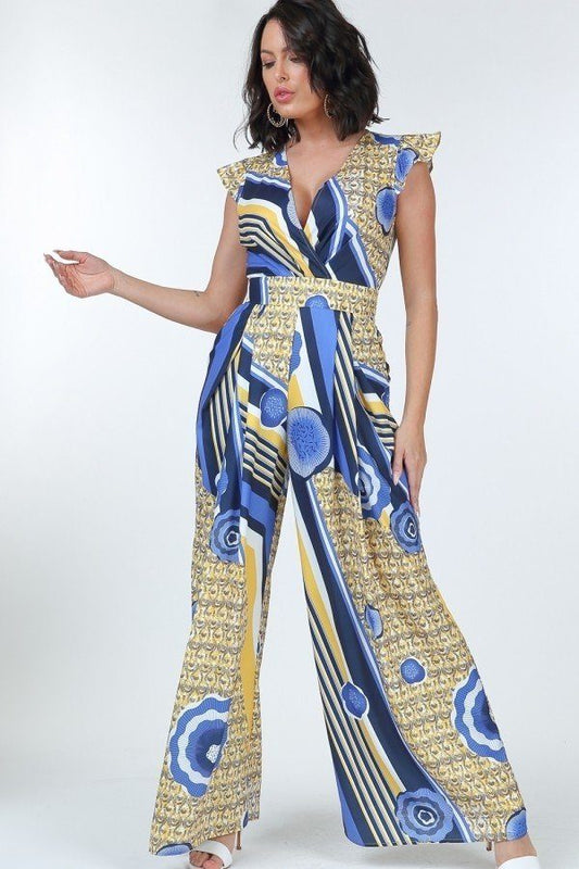 Ruffle Sleeve Surplice Jumpsuit - Absolute Fashion 2020
