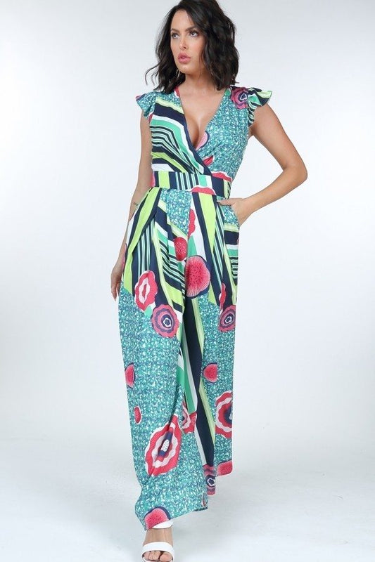Ruffle Sleeve Surplice Jumpsuit - Absolute Fashion 2020