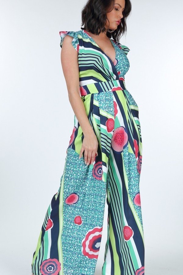 Ruffle Sleeve Surplice Jumpsuit - Absolute Fashion 2020