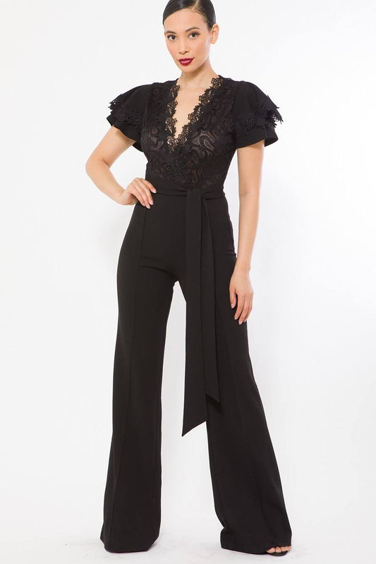 Deep V Crochet Lace Jumpsuit - Absolute Fashion 2020