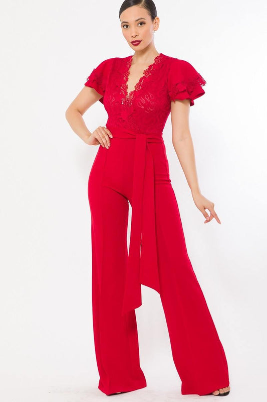 Deep V Crochet Lace Jumpsuit - Absolute Fashion 2020
