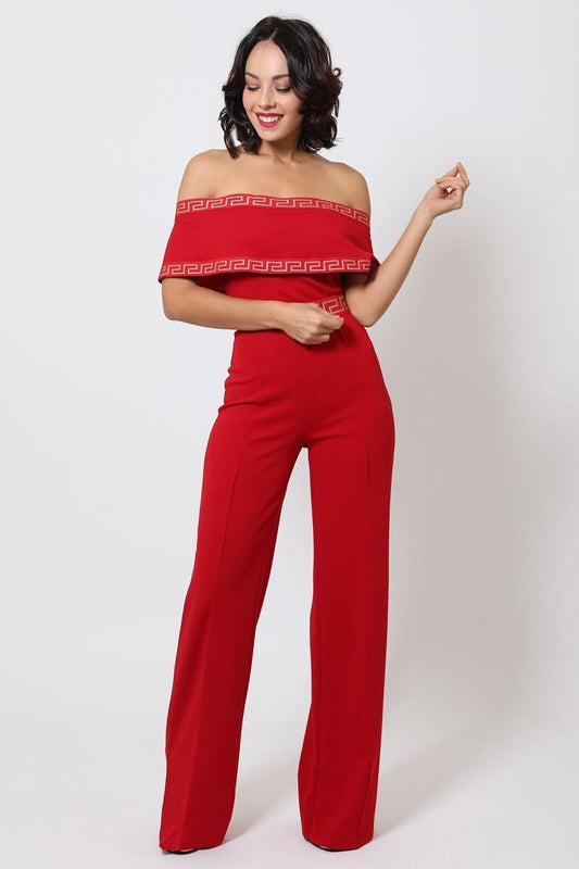 Greek Border Pattern Off Shoulder Jumpsuit - Absolute Fashion 2020