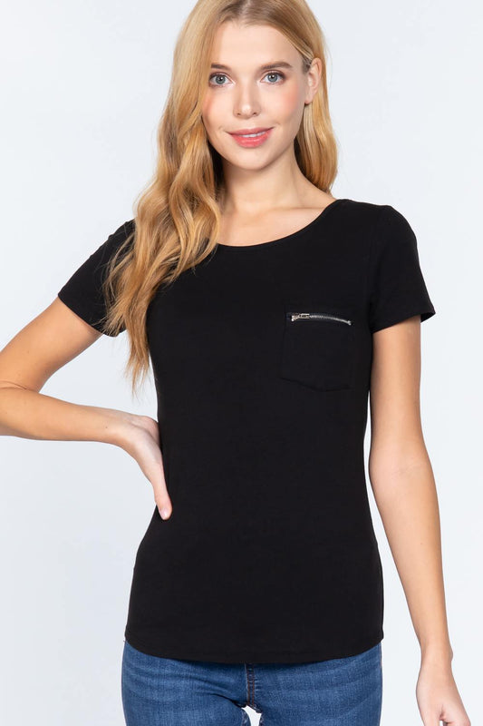 Short Slv Top W/zipper Pocket - Absolute Fashion 2020