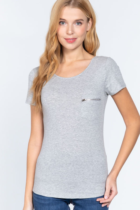 Short Slv Top W/zipper Pocket - Absolute Fashion 2020
