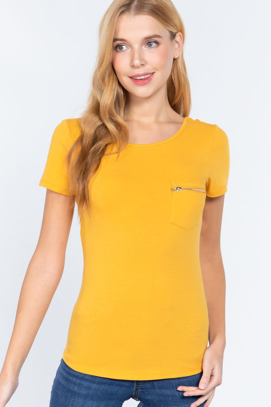 Short Slv Top W/zipper Pocket - Absolute Fashion 2020