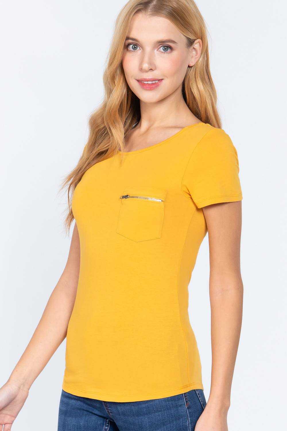 Short Slv Top W/zipper Pocket - Absolute Fashion 2020