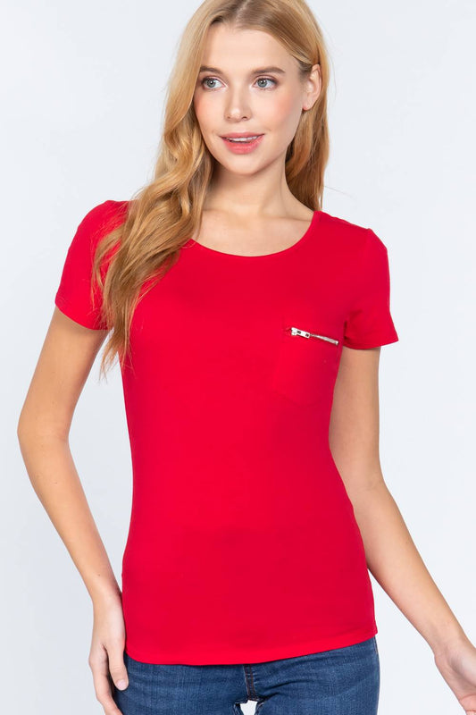 Short Slv Top W/zipper Pocket - Absolute Fashion 2020