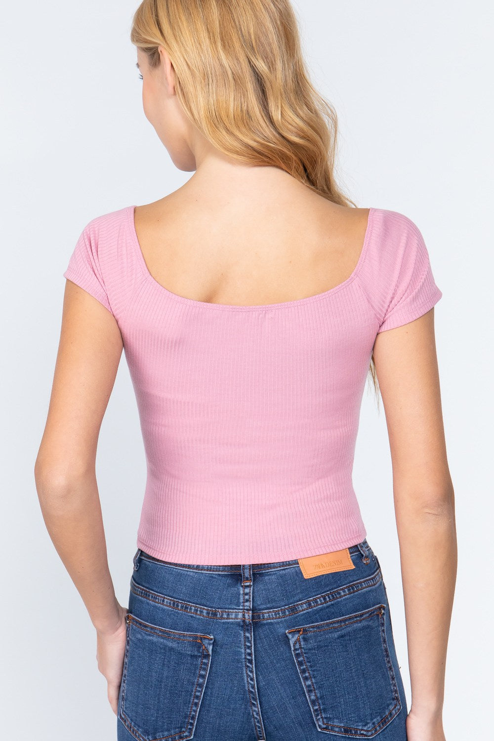 Short Slv Ruched Rib Knit Top - Absolute Fashion 2020