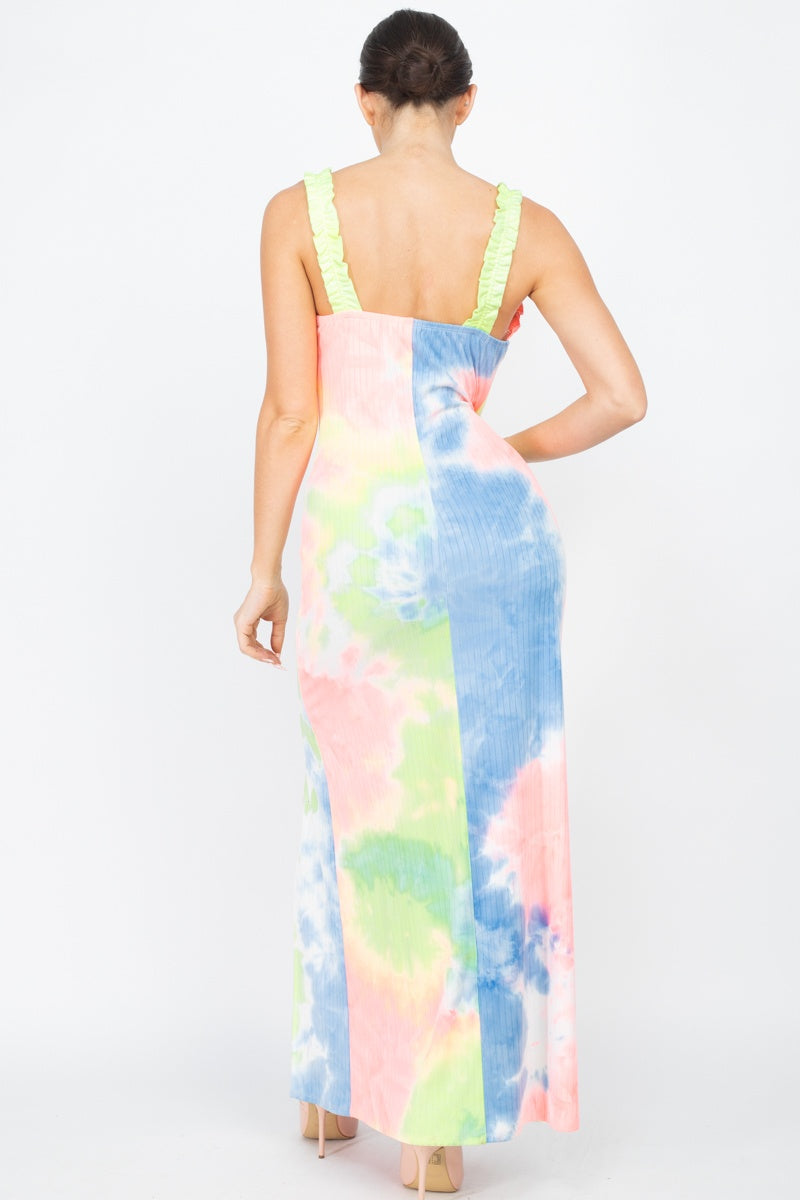 Tie-dye Ruffled Ribbed Maxi Dress - Absolute Fashion 2020