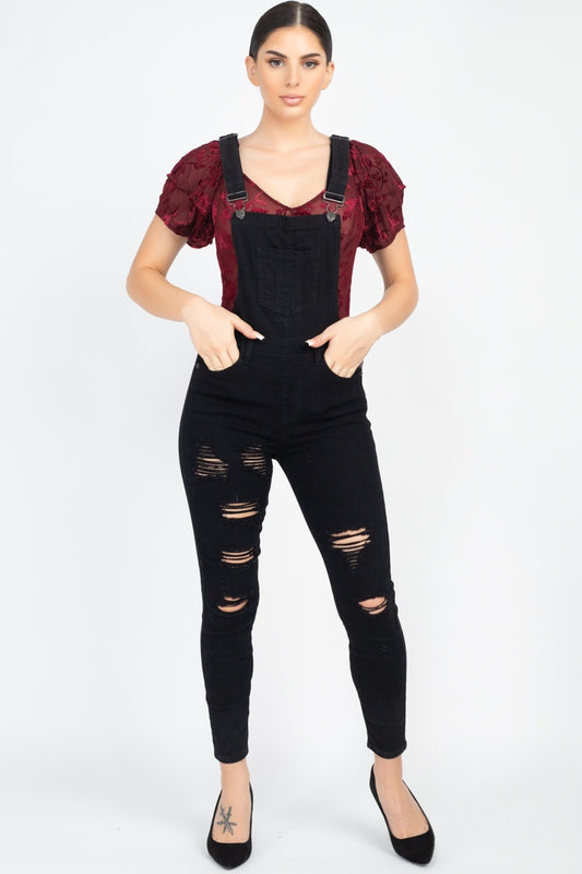 Skinny Distressing Denim Overalls - Absolute Fashion 2020