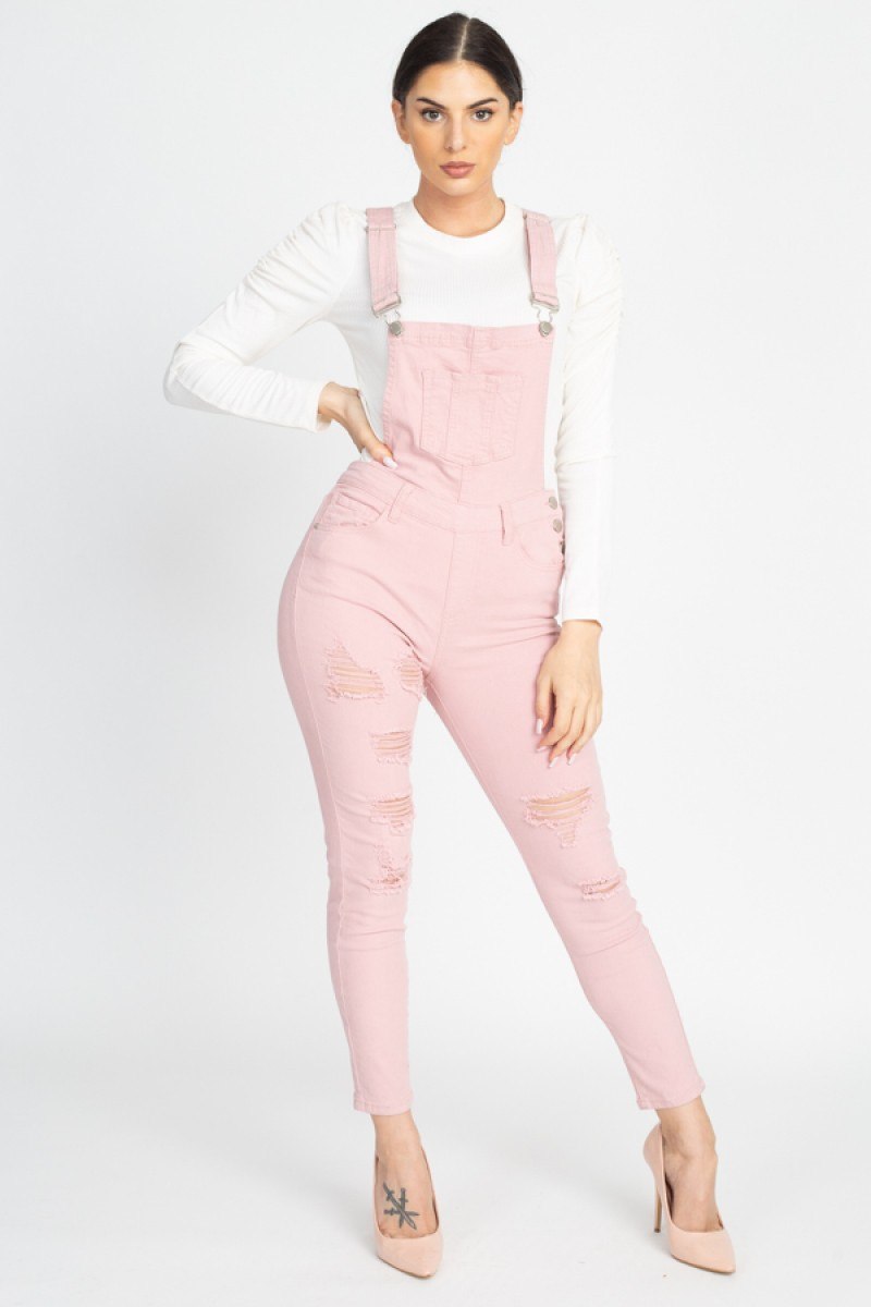 Skinny Distressing Denim Overalls - Absolute Fashion 2020