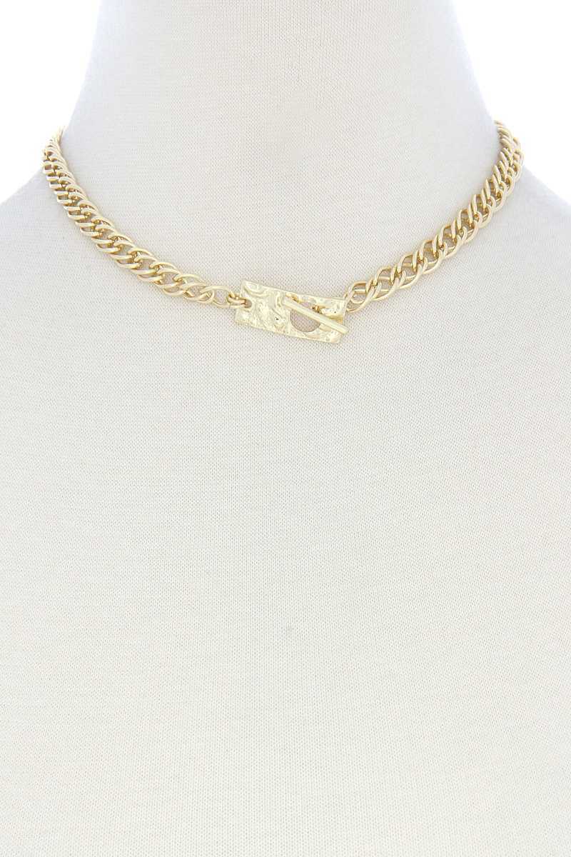 Hammered Rectangle Toggl Clasp Necklace - Absolute Fashion 2020