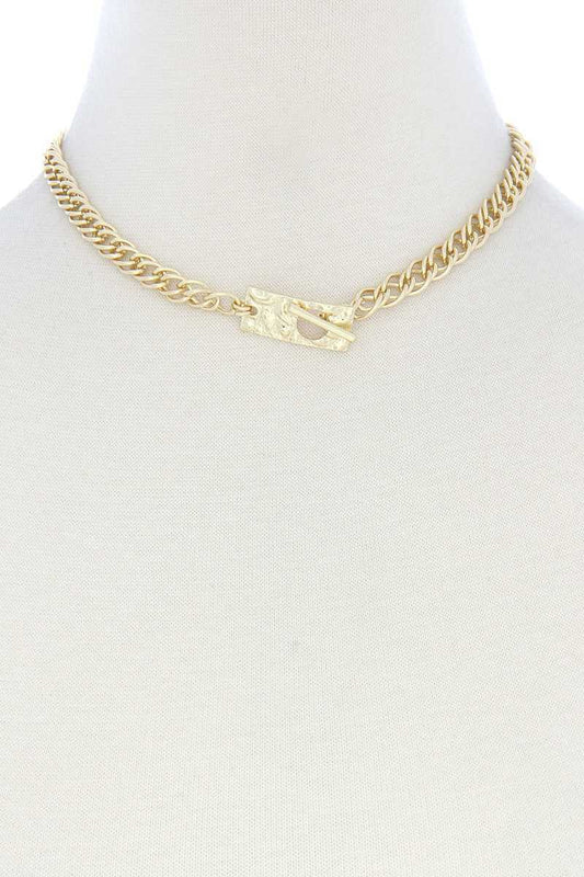 Hammered Rectangle Toggl Clasp Necklace - Absolute Fashion 2020