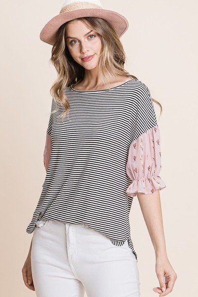Cute Striped Curved Hem Casual Top - Absolute Fashion 2020