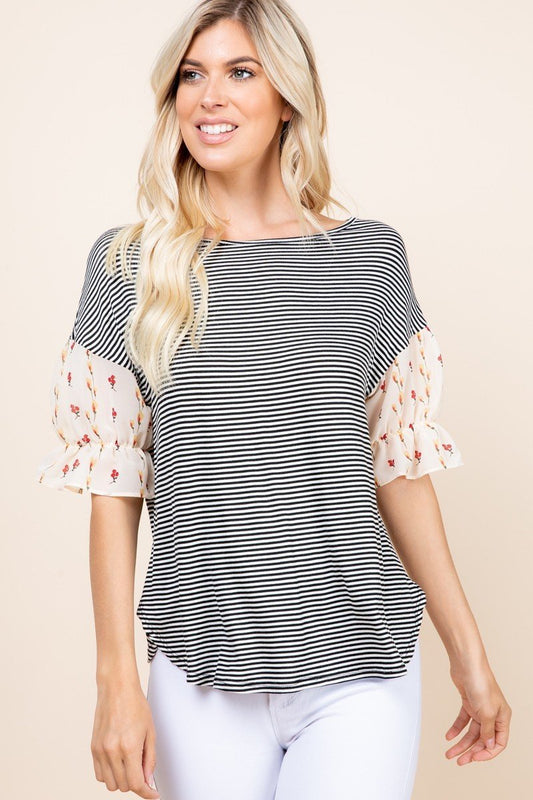 Cute Striped Curved Hem Casual Top - Absolute Fashion 2020