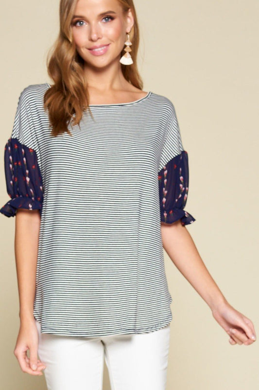 Cute Striped Curved Hem Casual Top - Absolute Fashion 2020
