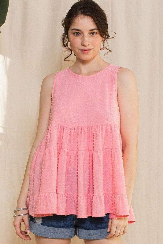 Solid Dotted Knit Sleeveless Babydoll Tank Top - Absolute Fashion 2020