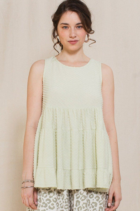 Solid Dotted Knit Sleeveless Babydoll Tank Top - Absolute Fashion 2020