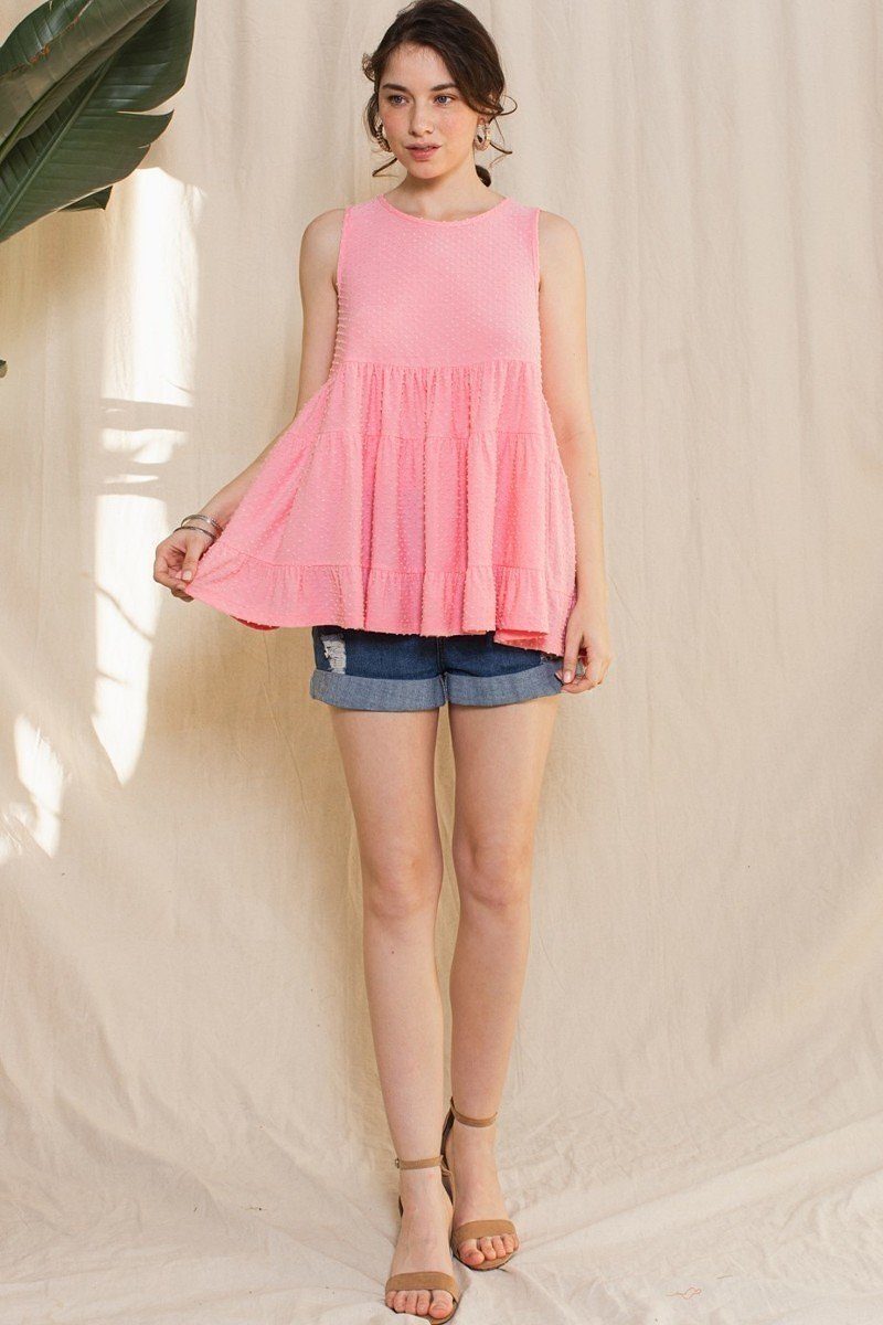 Solid Dotted Knit Sleeveless Babydoll Tank Top - Absolute Fashion 2020