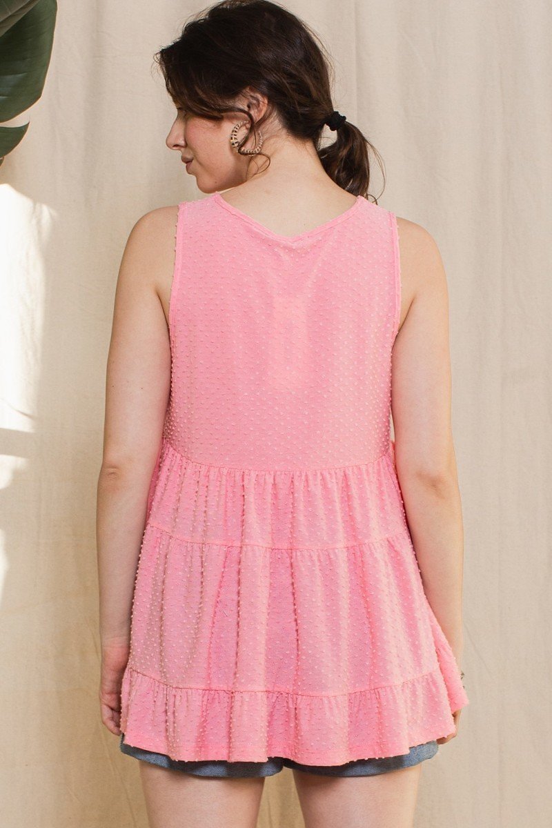 Solid Dotted Knit Sleeveless Babydoll Tank Top - Absolute Fashion 2020