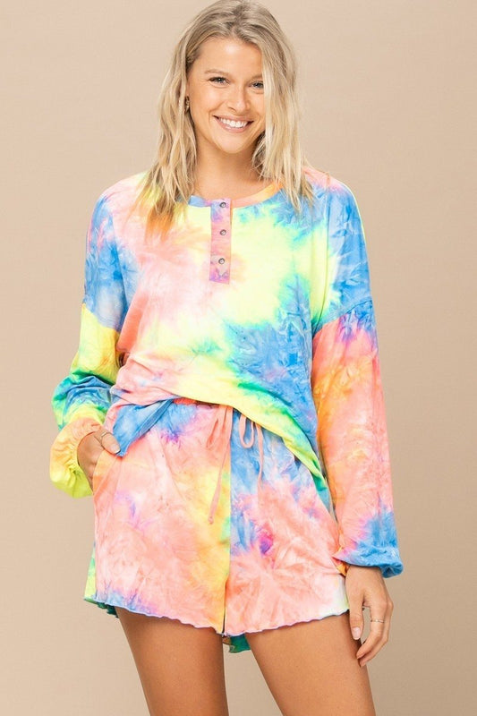 Tie-dye Printed Knit Top And Shorts Set - Absolute Fashion 2020