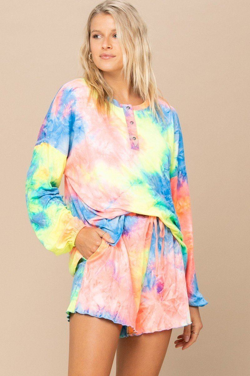 Tie-dye Printed Knit Top And Shorts Set - Absolute Fashion 2020