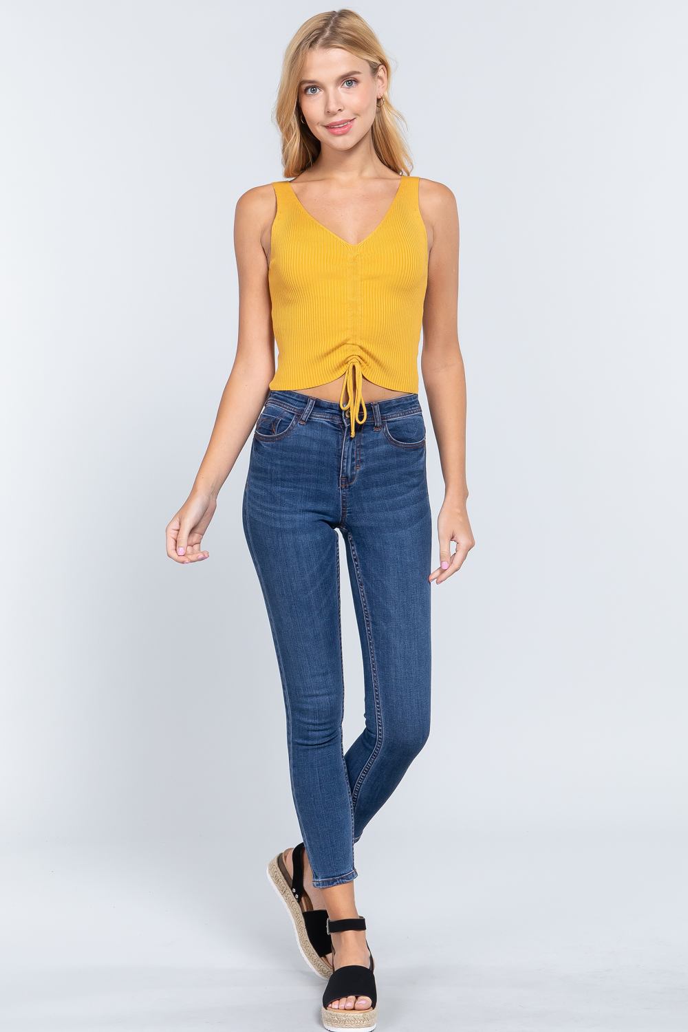 Slvless Shirring Tie Rib Sweater Top - Absolute Fashion 2020