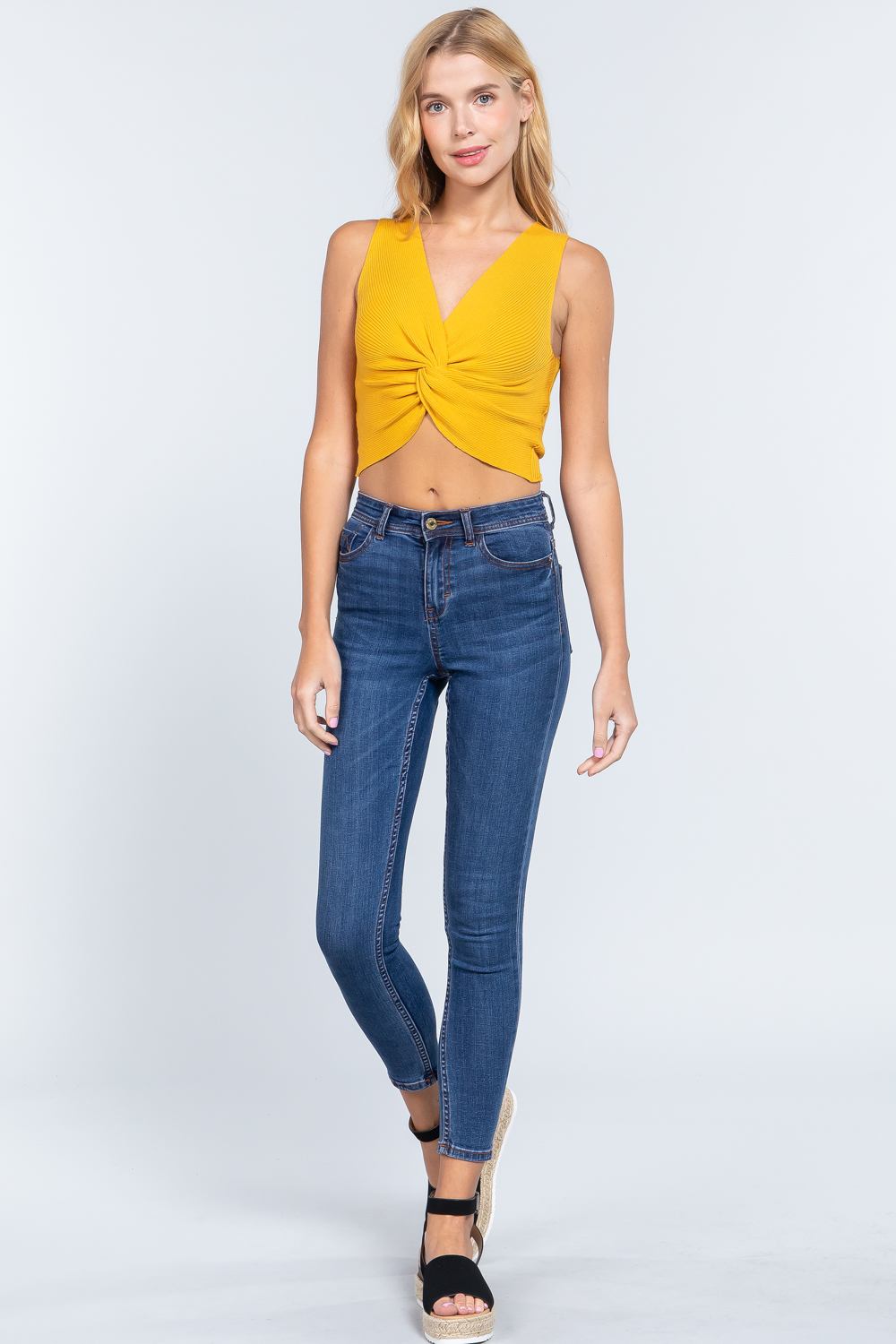 Sleeveless V-neck Twist Knot Knit Top - Absolute Fashion 2020