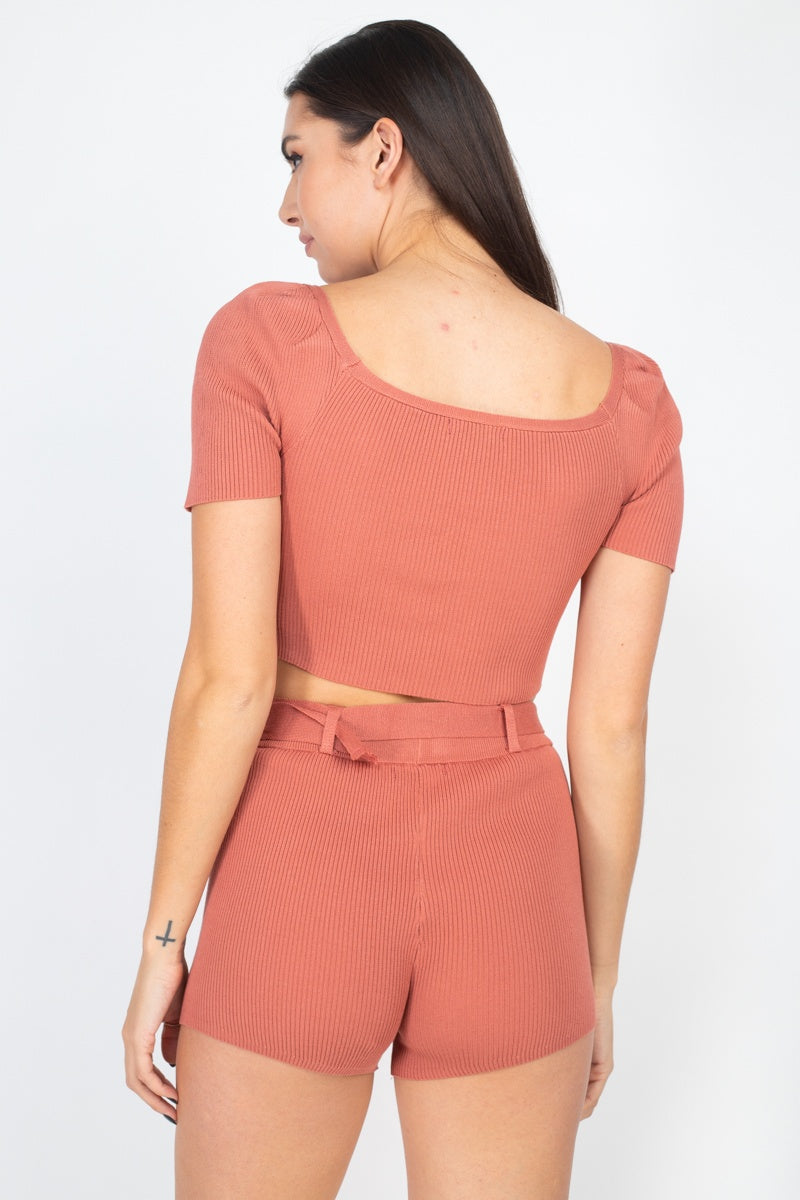 Scoop Neck Crop Top And Ribbed Shorts - Absolute Fashion 2020