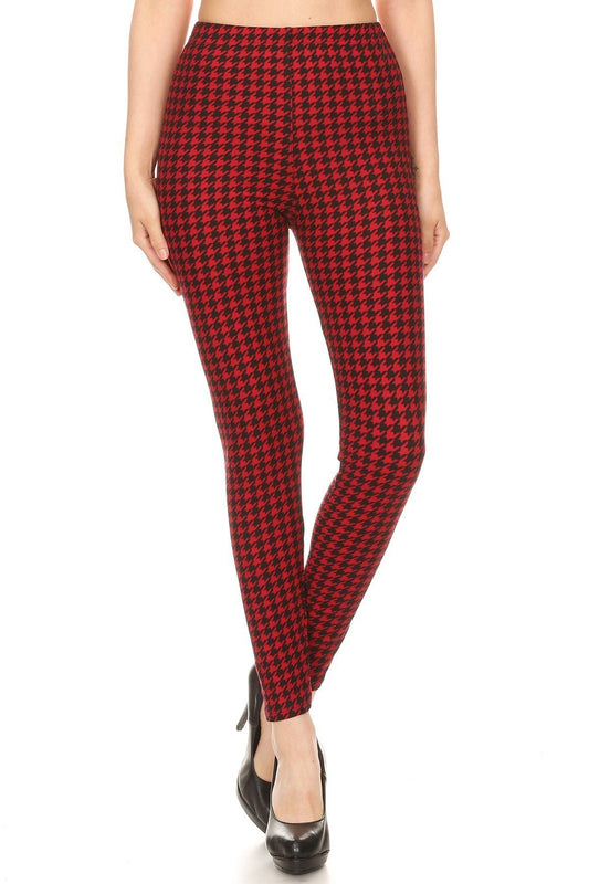 Hounds Tooth Print, High Rise, Fitted Leggings, With An Elastic Waistband - Absolute Fashion 2020