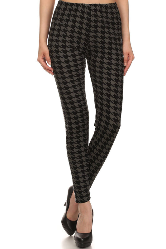 High Waisted Hound Tooth Printed Knit Legging With Elastic Waistband - Absolute Fashion 2020
