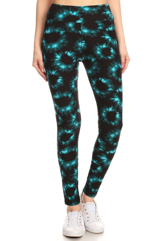 Yoga Style Banded Lined Tie Dye Printed Knit Legging With High Waist - Absolute Fashion 2020