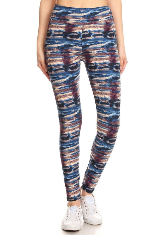 Yoga Style Banded Lined Tie Dye Printed Knit Legging With High Waist - Absolute Fashion 2020