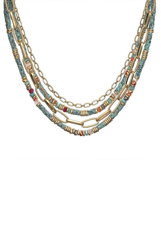 Fashion 4 Layered Metal Chain Stone Bead Necklace - Absolute Fashion 2020