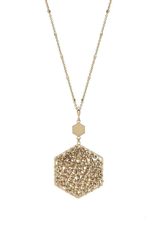 Fashion Glass Bead Hexagon Pendant Long Necklace - Absolute Fashion 2020
