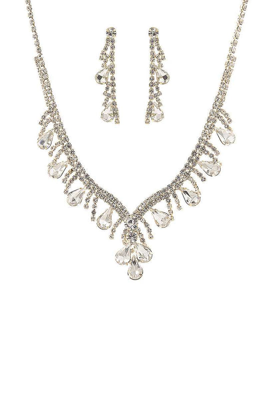 Fashion Crystal Gem Tear Shape Necklace And Earring Set - Absolute Fashion 2020