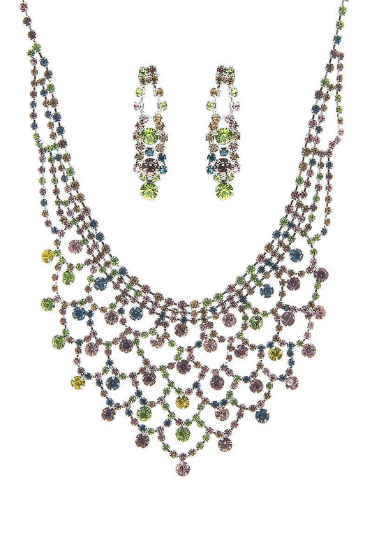 Fashion Design Rhinestone Necklace And Earring Set - Absolute Fashion 2020