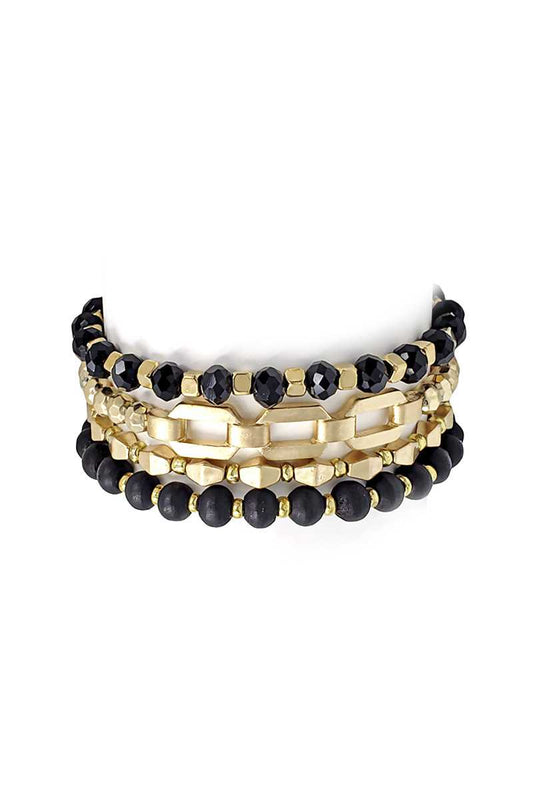 Fashion Glass Metal Wood Bead Multi Stretch Bracelet - Absolute Fashion 2020