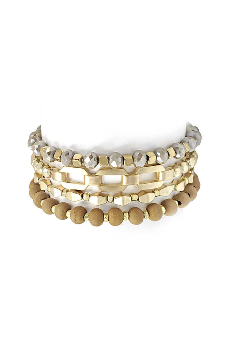 Fashion Glass Metal Wood Bead Multi Stretch Bracelet - Absolute Fashion 2020