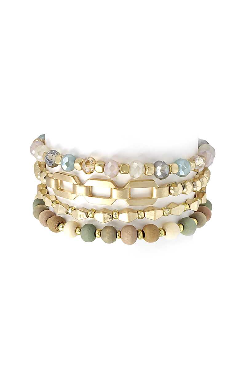 Fashion Glass Metal Wood Bead Multi Stretch Bracelet - Absolute Fashion 2020