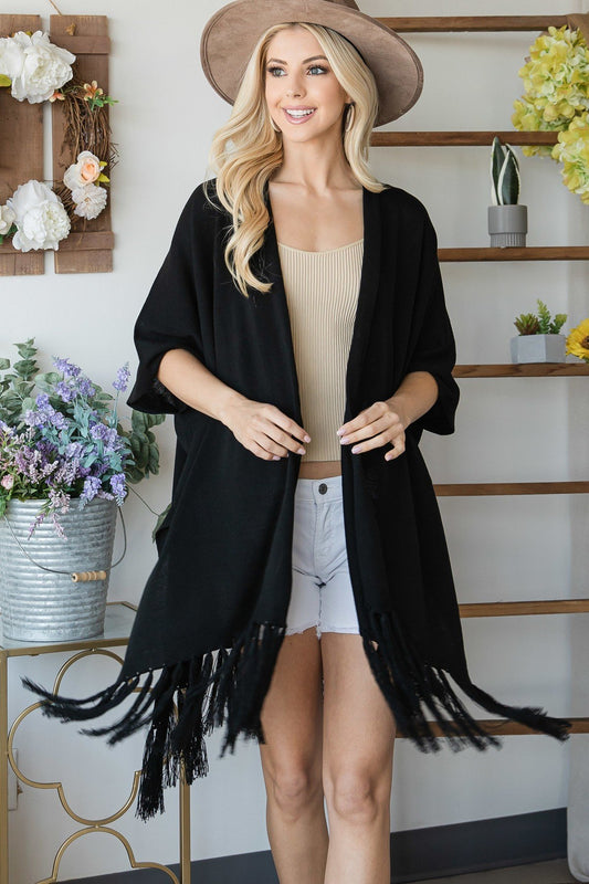 Draped Poncho Cardigan With String Detail - Absolute Fashion 2020