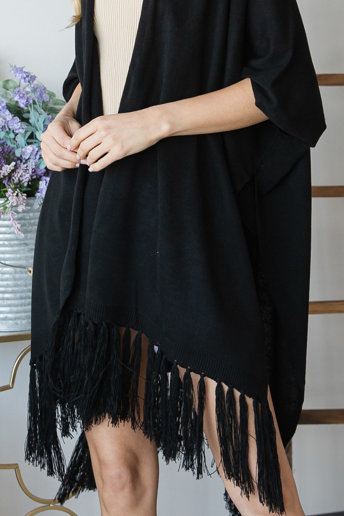 Draped Poncho Cardigan With String Detail - Absolute Fashion 2020