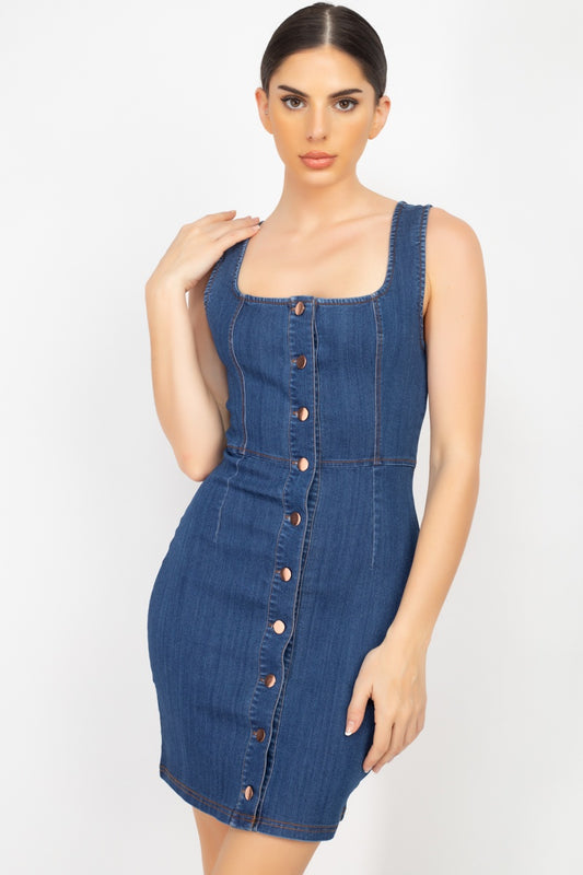 Denim Button-front Mini Dress - Absolute Fashion 2020