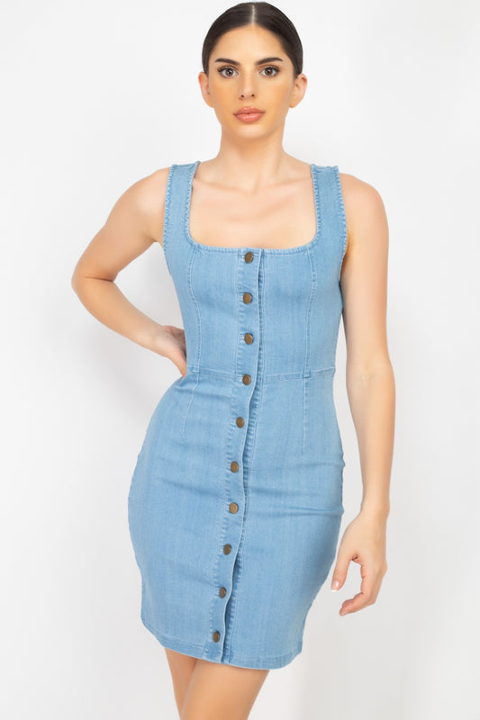 Denim Button-front Mini Dress - Absolute Fashion 2020