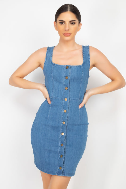 Denim Button-front Mini Dress - Absolute Fashion 2020