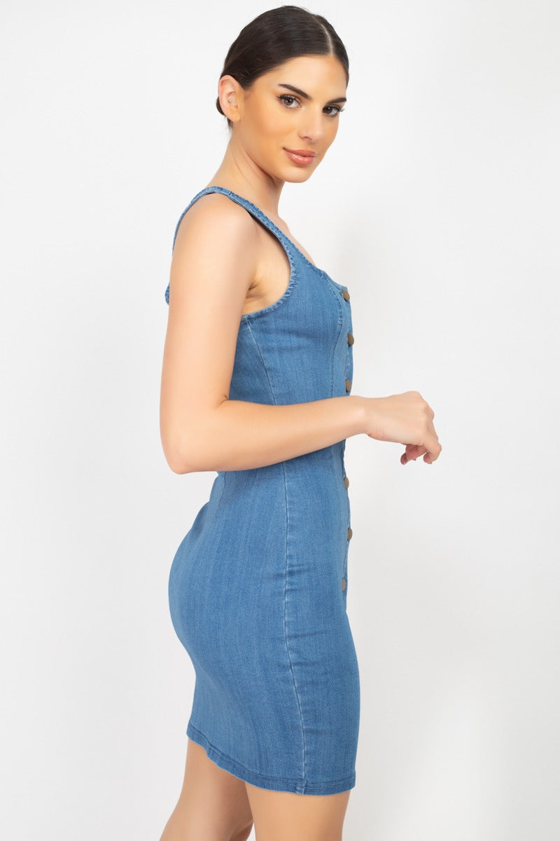 Denim Button-front Mini Dress - Absolute Fashion 2020