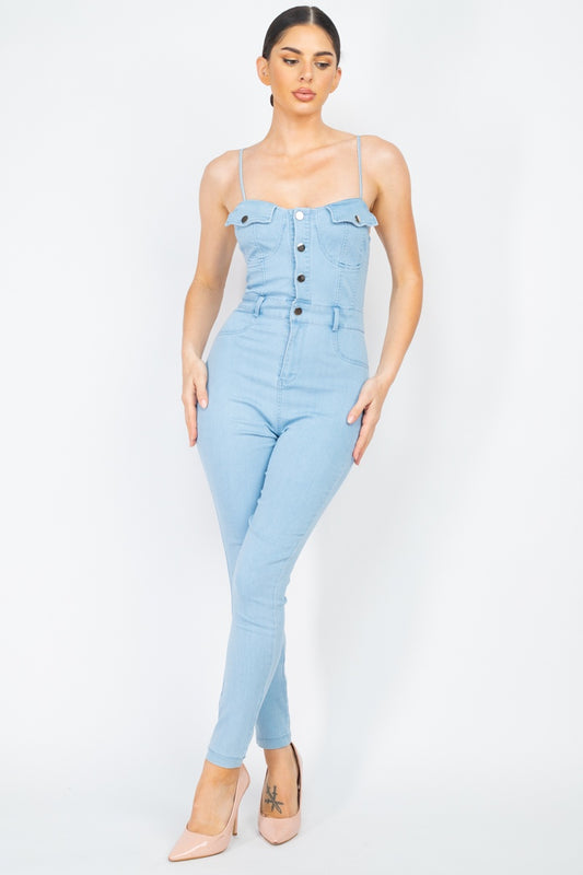 Adjustable Button-down Denim Jumpsuit - Absolute Fashion 2020