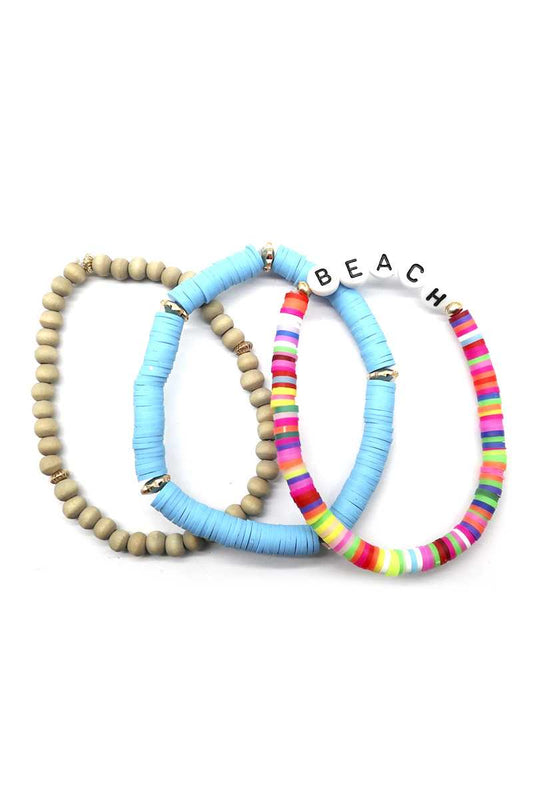 Fashion Wood Rubber Disc Bead Beach Letter Stretch Multi Bracelet - Absolute Fashion 2020